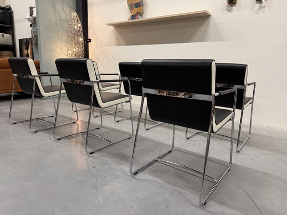 Image 1 of 6 sedie da pranzo Leolux Orchid in pelle grigia e nera