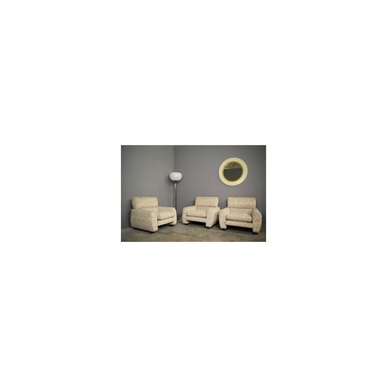 Image 1 of Set of 3 vintage wooden and fabric armchairs, 1970s