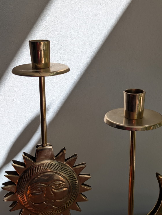 chandelier vintage en laiton représentant le soleil et la lune – Bougeoirs et chandeliers, Brass (photo 6 of 6)