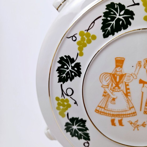 Image 1 of Vintage Large Hollohaza Porcelain Decor Flask | Hungarian Traditional Palinka Bottle | Decorative Folk Art Spirit Decanter