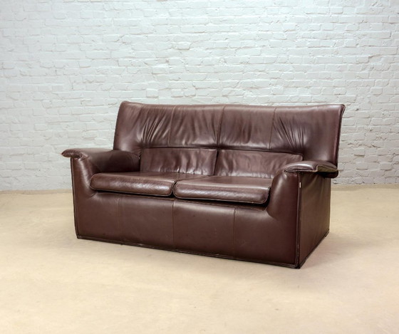 Image 1 of Afra and Tobia Scarpa Design Mid-Century Italian Design Chocolate Brown Leather Two Seat Sofa, Model Lauriana for B&B Italia.