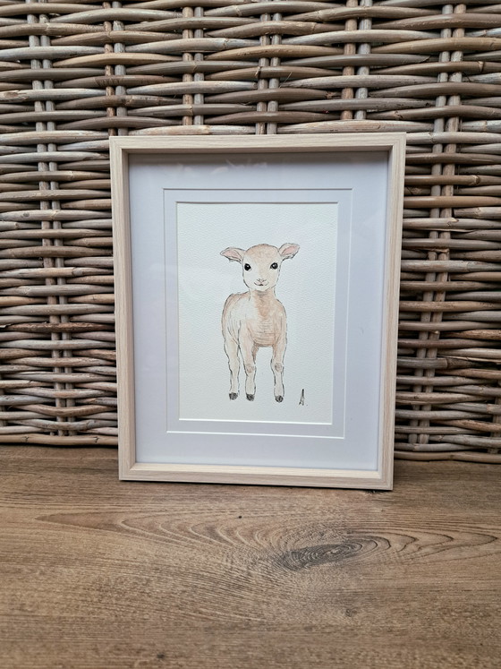 Image 1 of Watercolor painting lamb original | Framed