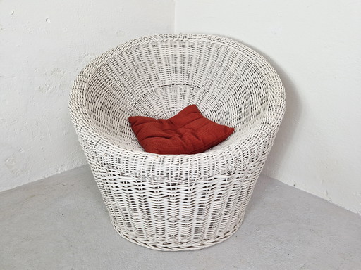 Chaise seau en rotin blanc vintage, 1970
