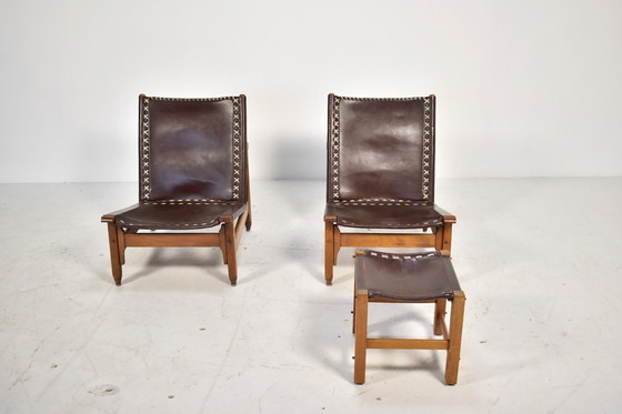 Image 1 of Paar lederen loungestoelen met kruk van Arte Sano, Columbia 1960