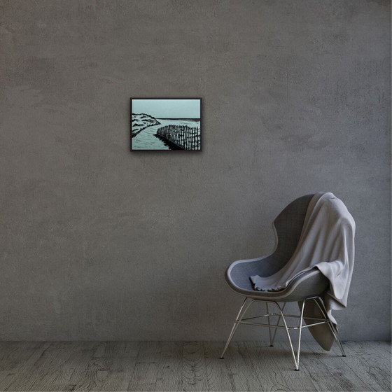 Image 1 of Ink on green-grey paper, 40x30cm.