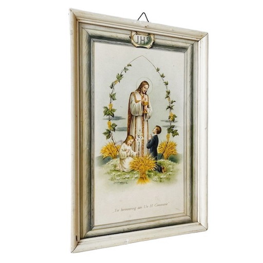 Vintage Religious framed print Holy Communion 1950s