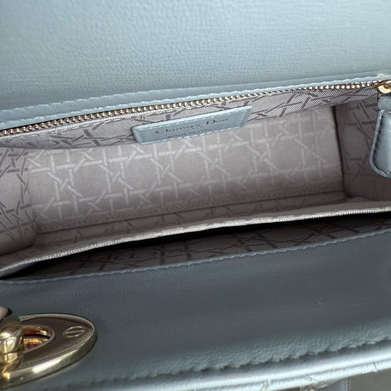 Image 1 of DIOR LADY SMALL - CANNAGE LAMBSKIN LIGHT GREY GRAY GOLD HARDWARE