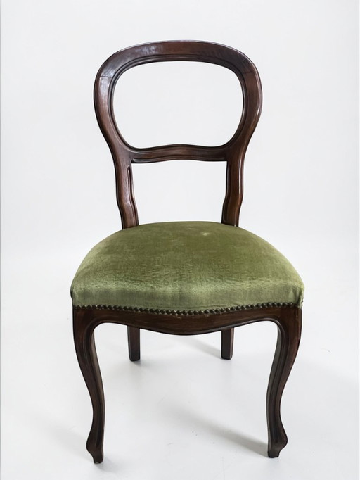 Vintage Holzstuhl im Louis-Philippe Stil | Grüner Polsterstuhl | Antiker Esszimmerstuhl | Massivholz Stuhl Shabby Chic