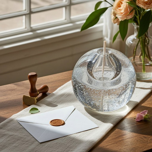 Lampada a olio d'epoca, pesante vaso a bolle, fermacarte