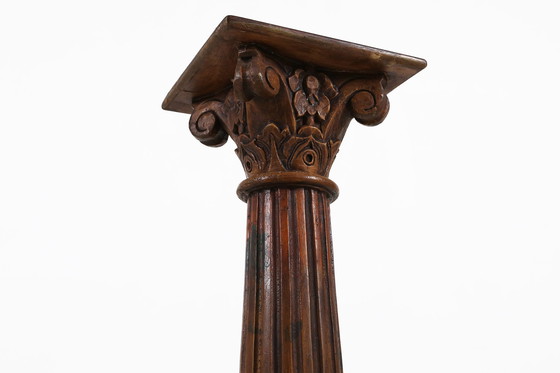 Image 1 of Antique Carved Wood Corinthian Column or Pedestal, France ca. 1890