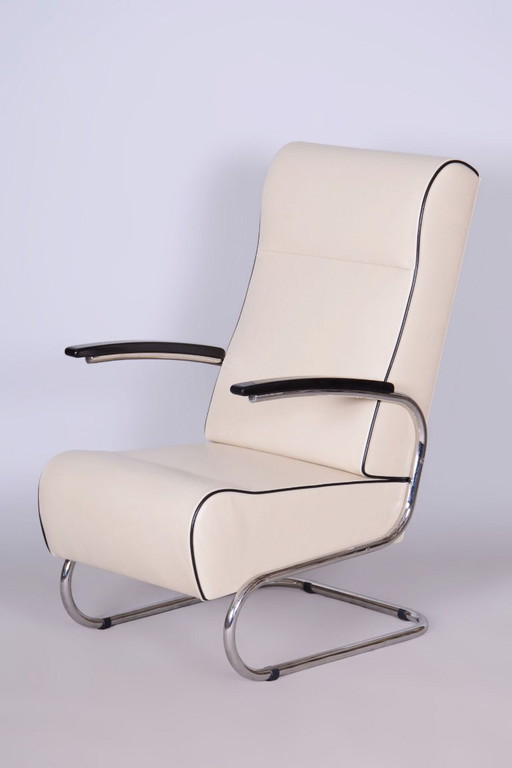 Gerestaureerde Bauhaus-fauteuil, van Mücke-Melder, nieuwe bekleding, Tsjechisch, jaren dertig – Metal, Chrome