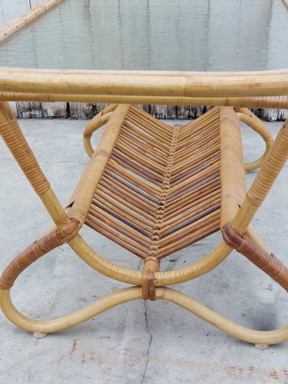 Image 1 of Set of vintage armchair and table in rattan by Rohe Noordwolde, 1960s