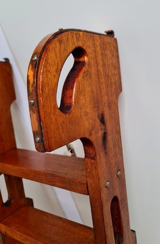 Image 1 of Antieke kajuit trap jachtboot trap ladder hout met koper