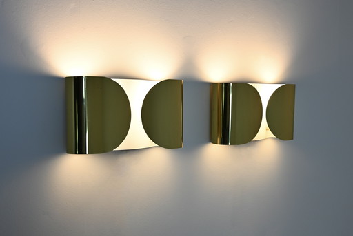 Lampes murales Golden Foglio par Tobia & Afra Scarpa pour Flos, 1960, ensemble de 2