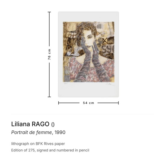 Image 1 of Liliana RAGO Portrait de femme Signierte Lithographie 1990