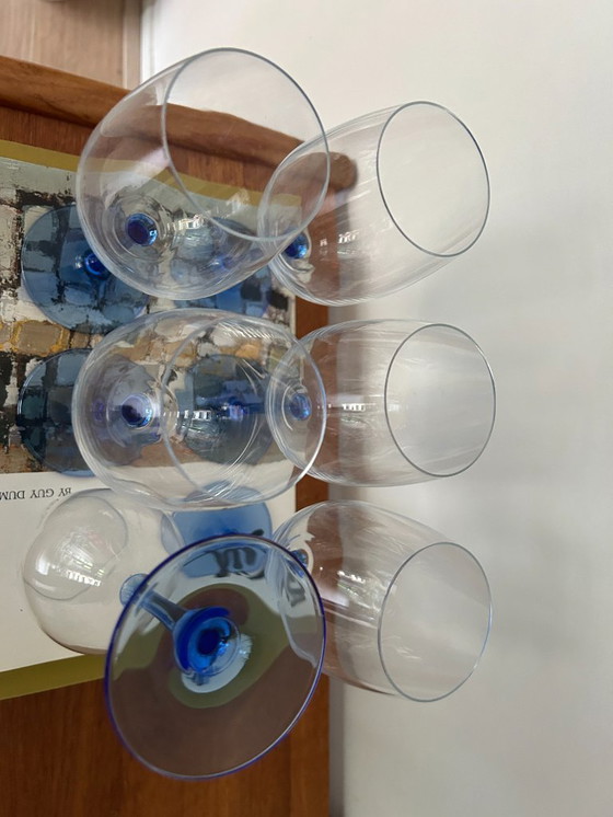 Image 1 of 6x vintage red wine glasses light blue stem