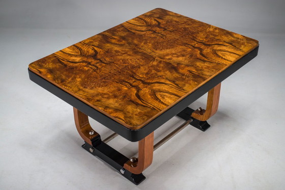 Image 1 of Art Deco French Walnut & Burl Dining Set, 1930s, Set of 7