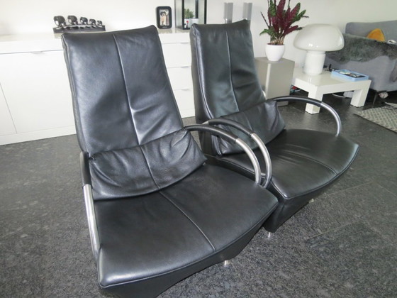 Image 1 of 2x sillones de cuero visión sentada de De Toekomst bajo el sello Goosens