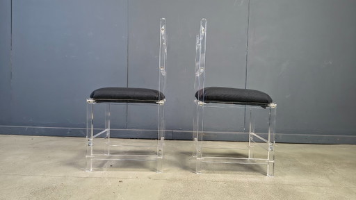 Lucite Or Plexi Dining Chairs, 1970s - Set Of 6 – eetkamerstoelen, Plexiglass, Textile (photo 2 of 12)