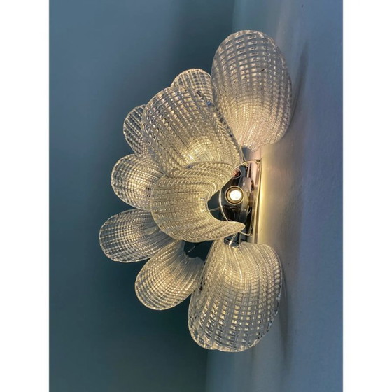 Image 1 of Moderne wandlampen "Selle" van Murano-glas in Mazzega-stijl met diamantgeslepen transparantie — Set van twee