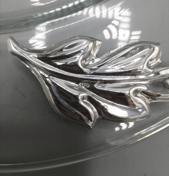 Image 1 of Clear glass tray with 925 silver leaves