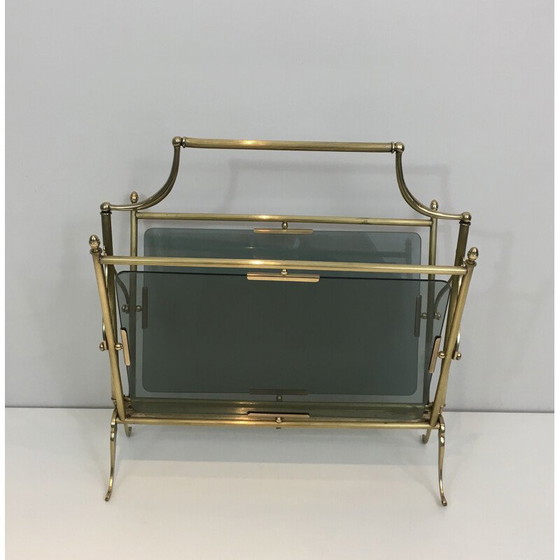 Image 1 of Vintage brass and glass magazine rack, 1940