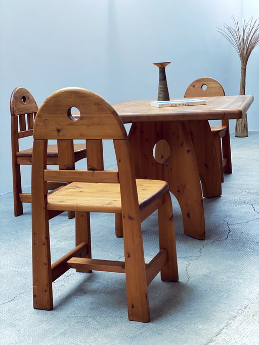 Eetkamerset Eettafel en 4 stoelen Massief grenen hout Wasa Rauner Daumiller stijl