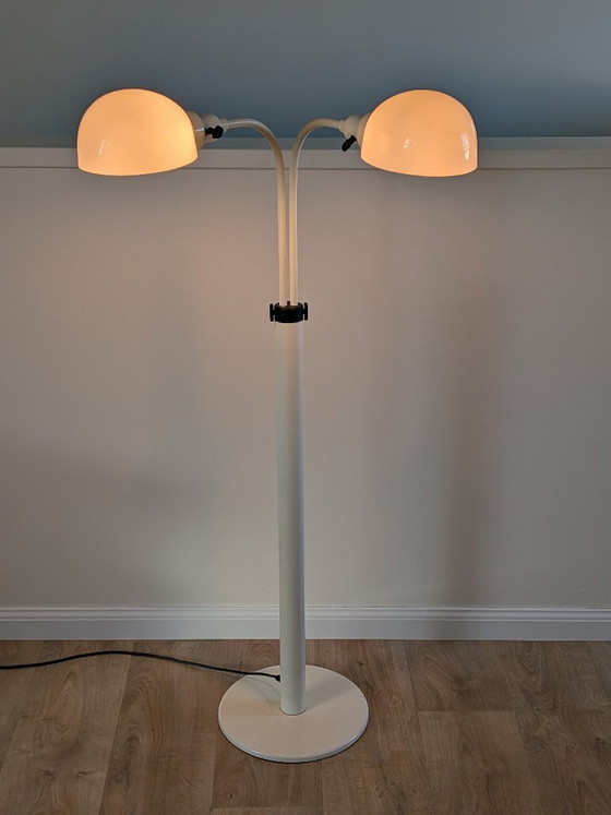 Image 1 of Vintage vloerlamp uit het ruimtetijdperk – Dubbele "paddenstoel"-vormige kappen – Nederlands design tijdperk