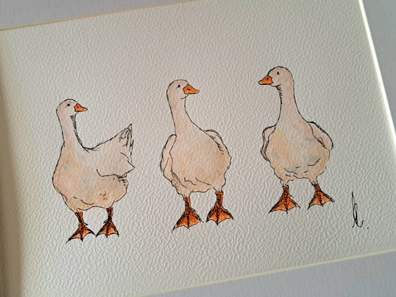 Original-Aquarellgemälde „Gänse“ | Inklusive Rahmen – Gemälde & Zeichnungen, Paper (photo 3 of 5)