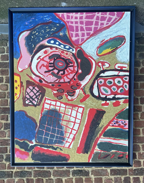 Image 1 of Guillaume Corneille (1922-2010) Terragrafia su tela "La prima pioggia" - Edizione di 60 esemplari.