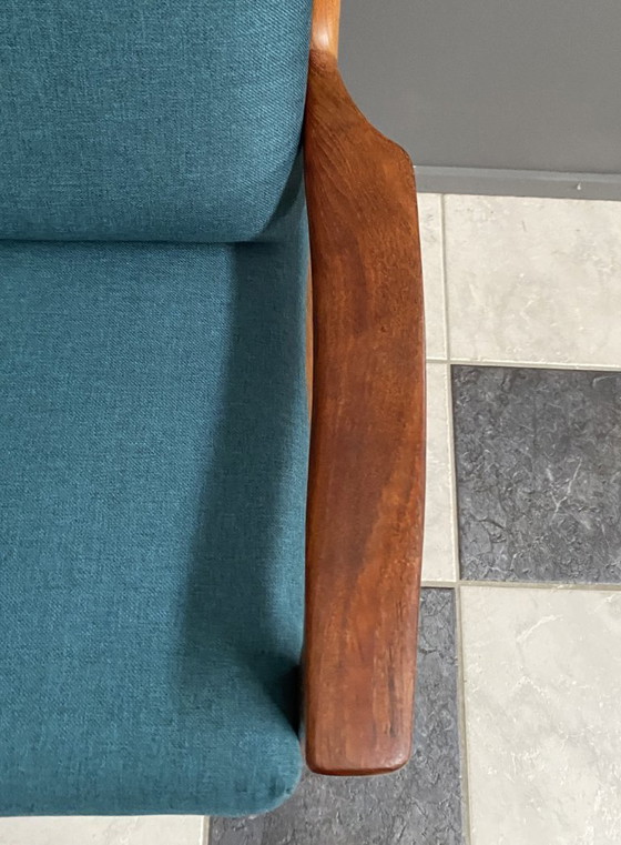 Image 1 of Ensemble de chaises danoises en teck de Jull Kristensen, années 1960, avec un nouveau revêtement vert.