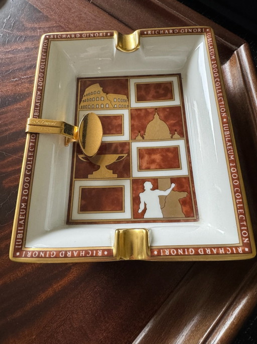 Cendrier en Porcelaine Richard Ginori „Iubilaeum 2000 Collection“ (Édition Limitée) avec Porte-Cigare S.T. Dupont