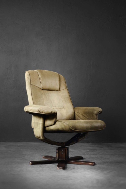 Sedia girevole e pouf marrone vintage danese moderno di metà secolo, anni '60, set di 2