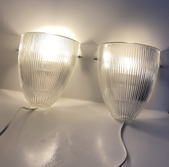 Image 1 of 2x Vintage Massive wall lamp - with ribbed glass shade.