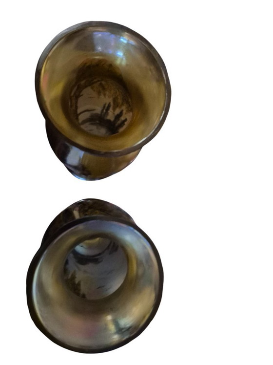 Pair of hand-painted glass Vases, Michel Nancy, Brown, Art Nouveau (photo 5 of 15)