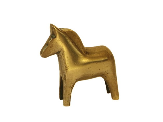 Cheval suédois en laiton - Rare - Années 70, Sculptures, Doré (photo 8 sur 9)