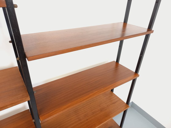 Image 1 of Vintage Italian triple modular bookcase in teak and metal from the 1960s