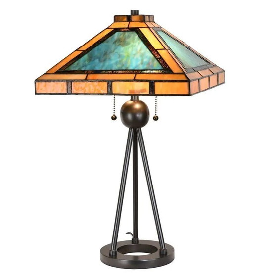 Quadratische Tiffany Art Deco Tischlampe, Tischlampen, Kristall, Glas, Orange (Foto 3 von 3)