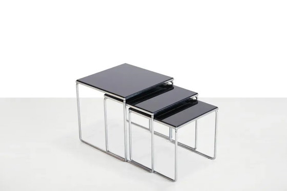 Vintage bijzettafels van chroom en zwart glas van Brabantia uit de jaren 60. – Chrome, Mid Century Modern (photo 4 of 7)