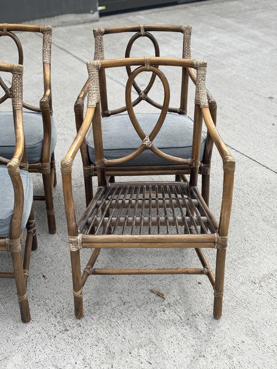 Image 1 of Set of 4 McGuire design rattan chairs with cushions – excellent condition