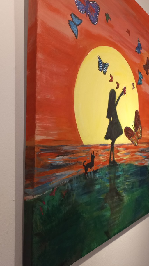 T. van Steenbergen. New "Girl with Butterflies" 100 x 120 cm