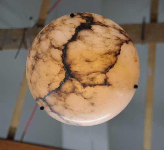 Art Deco Alabaster Pendant Light, Hand-Carved, 1920s, Chandeliers, Stone, Brown (photo 5 of 15)