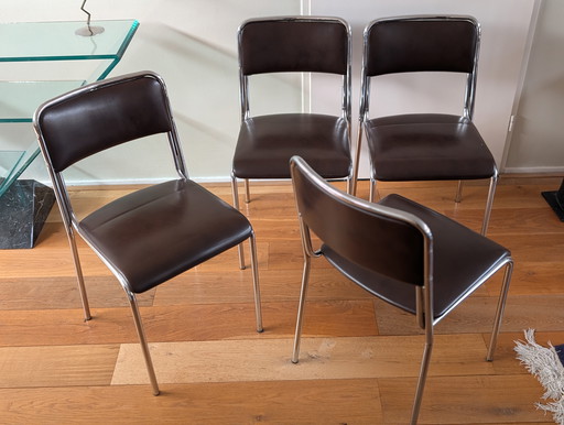 Vintage jaren 70 buisframe eetkamerstoelen / stoelen Bauhaus  donker bruin 