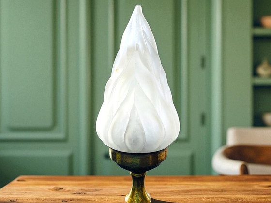 Image 1 of Mid Century Moderne ruimtevaart messing driepoot tafellamp