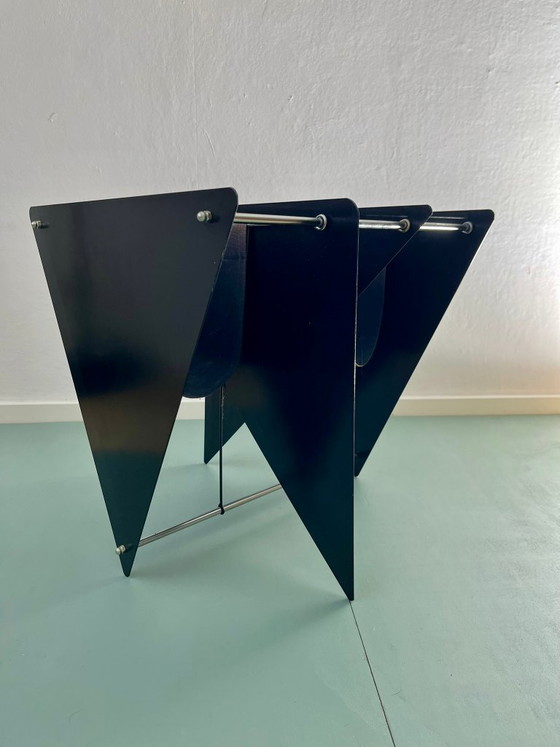 Image 1 of Magazine rack, newspaper rack, Memphis design, Italy, 80s, postmodern, vintage, metal