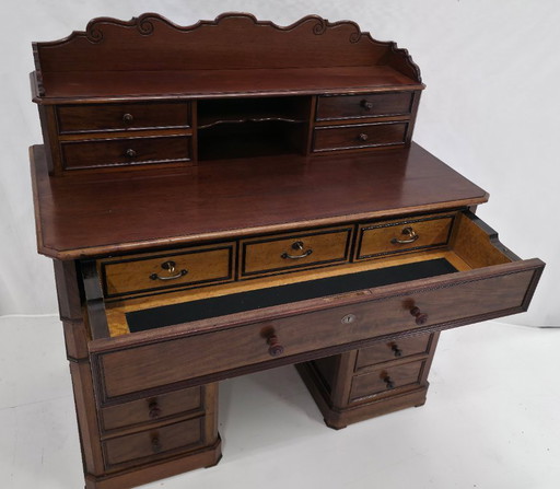 Antiek massief Engels mahonie staand wandbureau