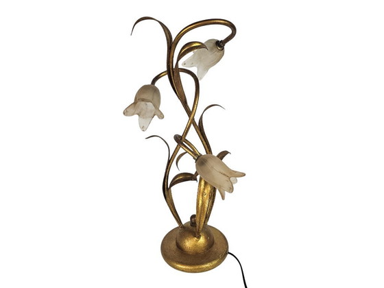 Image 1 of LS Italy - Vintage - verguld messing - Hollywood Regency stijl - tulpen - tafellamp - 1980's
