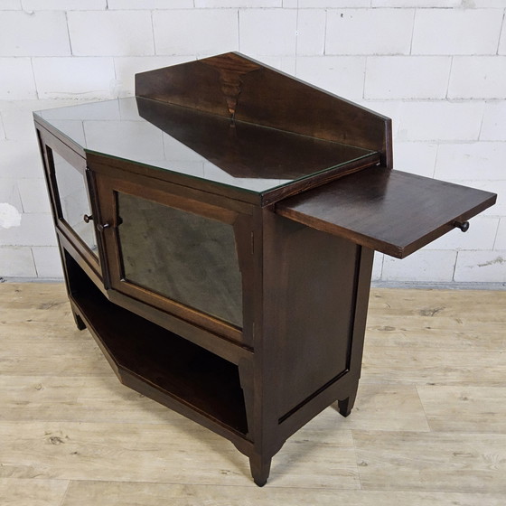 Image 1 of Antieke Art Deco Amsterdamse School Dressoir (coromandel en kersenhout) theekastje / vitrinekastje 