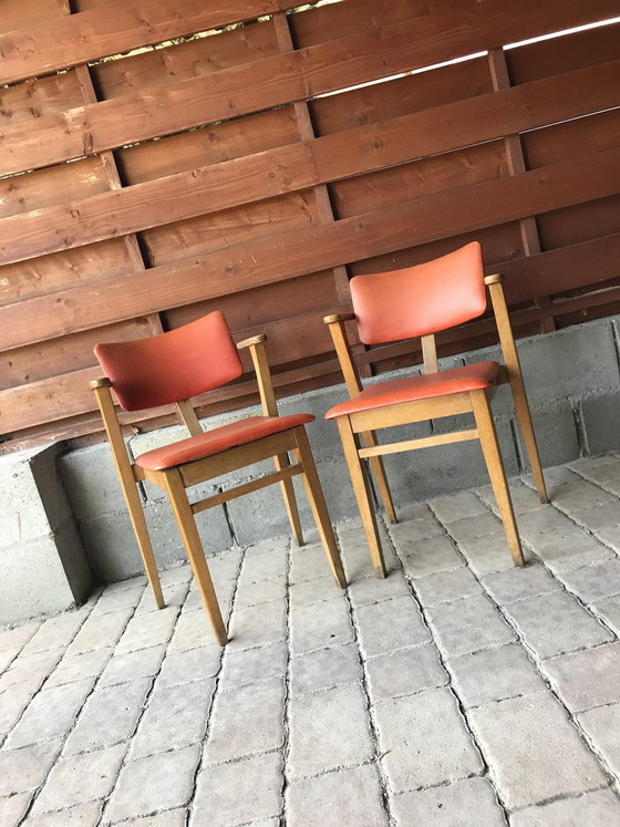 Set of Art Deco Lajos Kozma Style Red Chairs, 1940s, Dining chairs (photo 4 of 6)