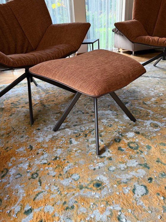2x Label Gustav swivel Armchairs and footstool – Label Van den Berg, Leather (photo 4 of 5)